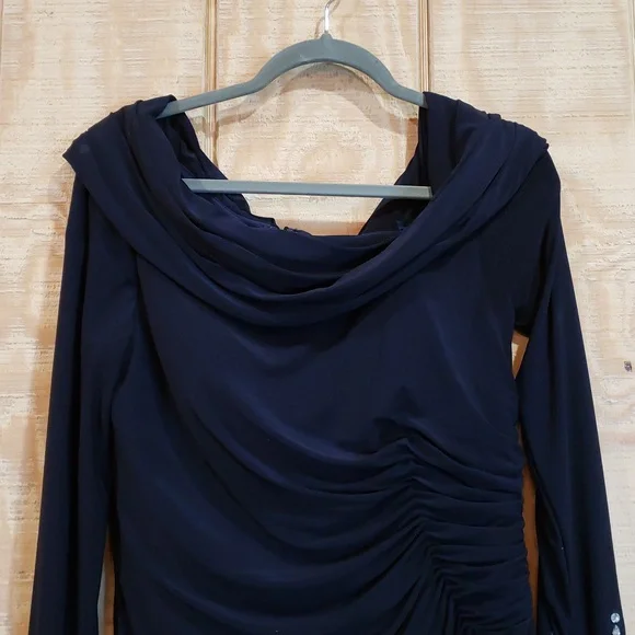 Mac Duggal Navy One Shoulder Jeweled Cuff Drape Jersey Maxi Dress Size 10 #12231 - Picture 6 of 9